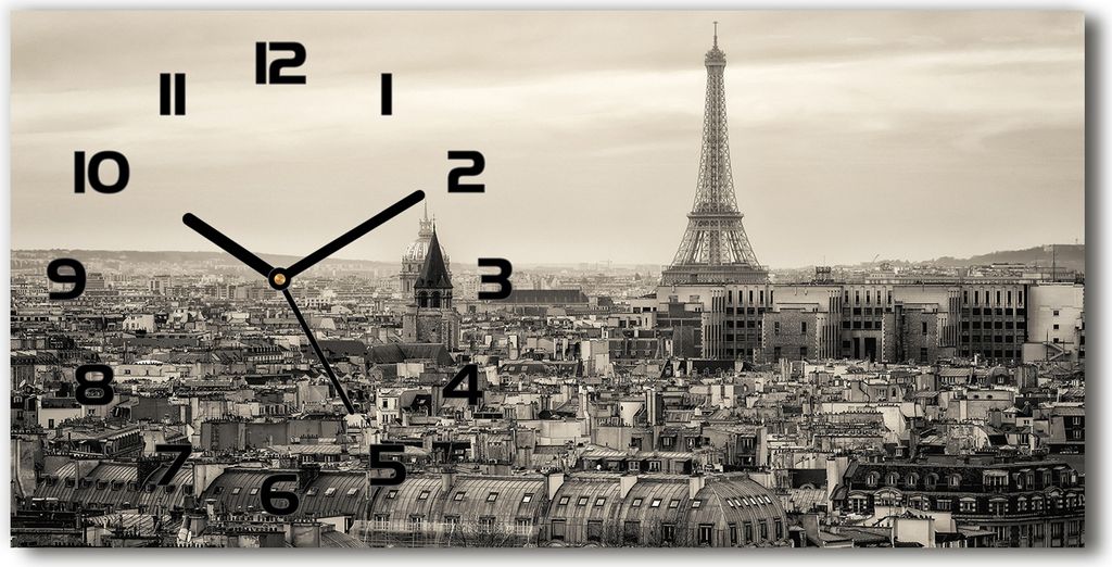 Wanduhr aus Glas – 60x30 cm - Glasbild - Glasuhr - Gehärtetes Glas - schwarze-zeiger - Eiffelturm Paris