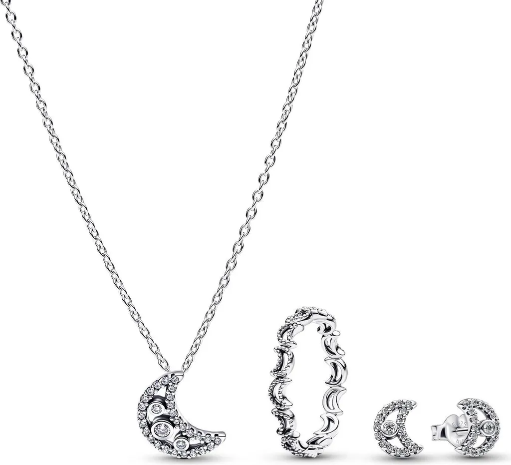 Coffret bijoux cadeau femme collier lune et bague argent pour soirée