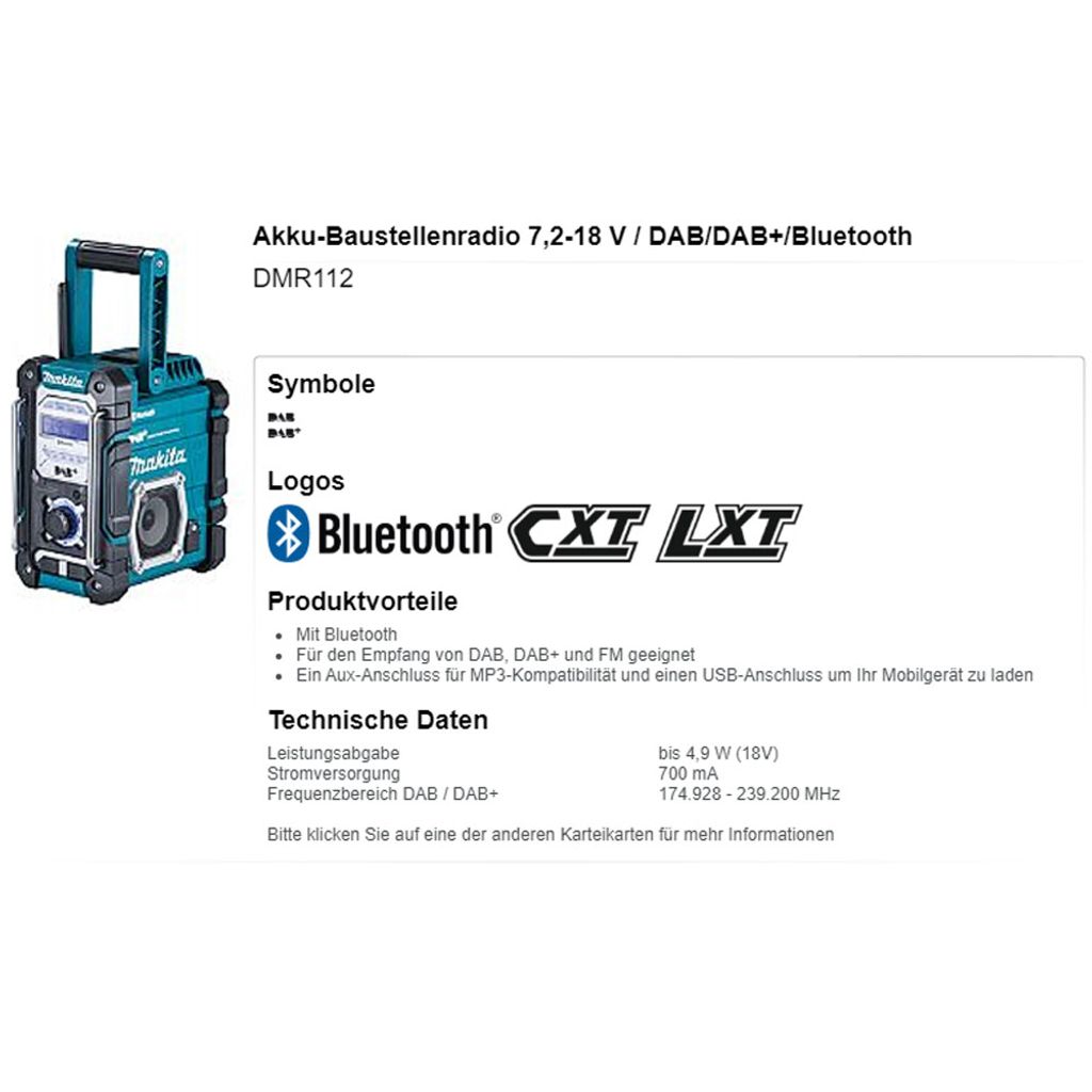 Akumulátorové rádio Makita DMR112 pro staveniště Obrázek produktu 5
