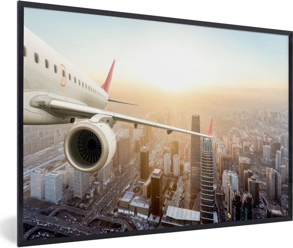 MuchoWow Gerahmtes Poster Flugzeuge über Peking 60x40 cm - Poster mit Schwarzem Bilderrahmen Wandposter Rahmen Foto Bilder - Printing - Wanddeko...