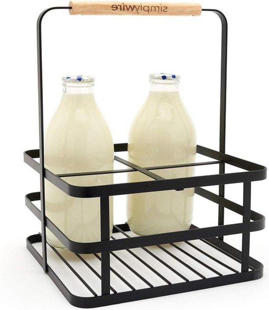 Retro Milchhalter schwarz 4 Flaschen