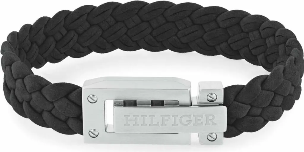 Tommy Hilfiger 2790517 Bracelet Homme en Cuir Noir Tressé - 19 cm