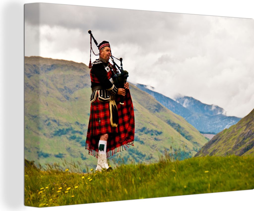 OneMillionCanvasses - Leinwandbilder - 140x90 cm, Mann mit Dudelsack in Schottland, Wandbilder Kunstdruck Wanddekoration - Foto auf Leinwand - Ge...