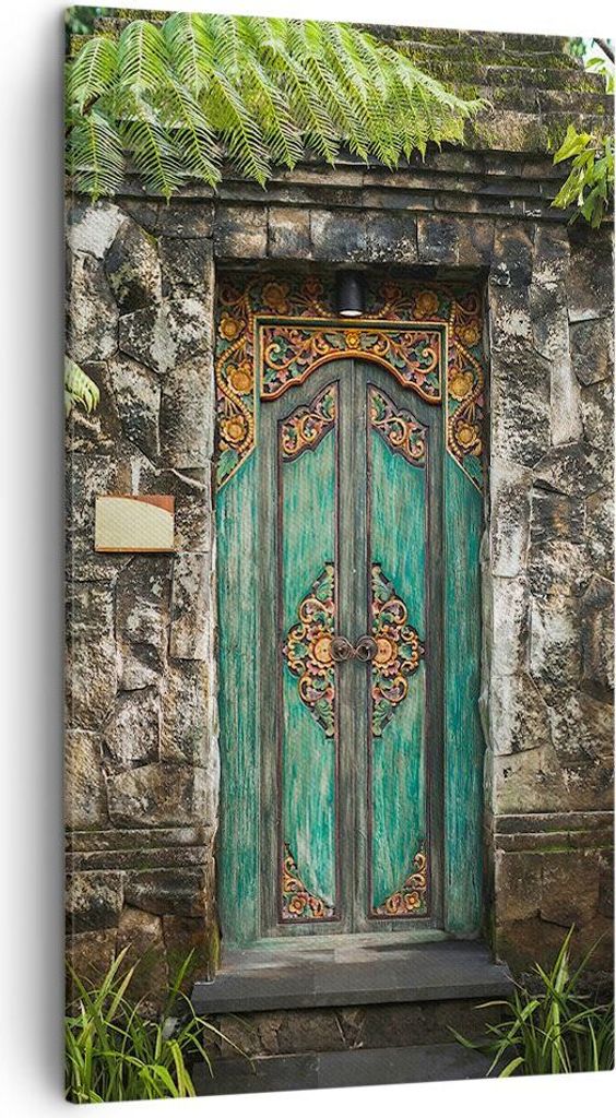 Bild auf Leinwand - Leinwandbild - Einteilig - Tor Tür Grün - 45x80cm - Wand Bild - Wanddeko - Wandbilder - Leinwanddruck - Bilder - Wanddekorati...