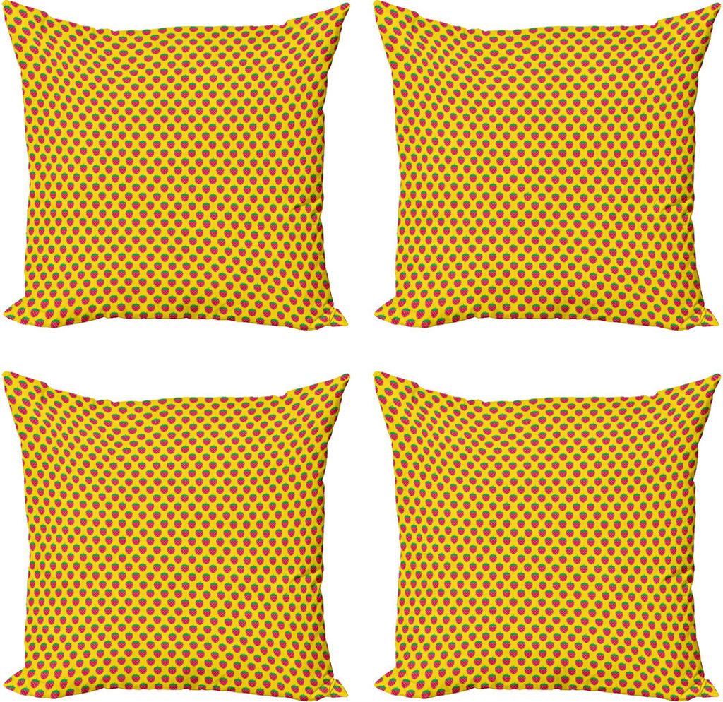 ABAKUHAUS Retro Kissenbezug Set (4 Stück), Erdbeerefrüchte Spielzimmer, Moderner Doppelseitiger Digitaldruck, 40 cm x 40 cm, Grüner Senf und Ver...