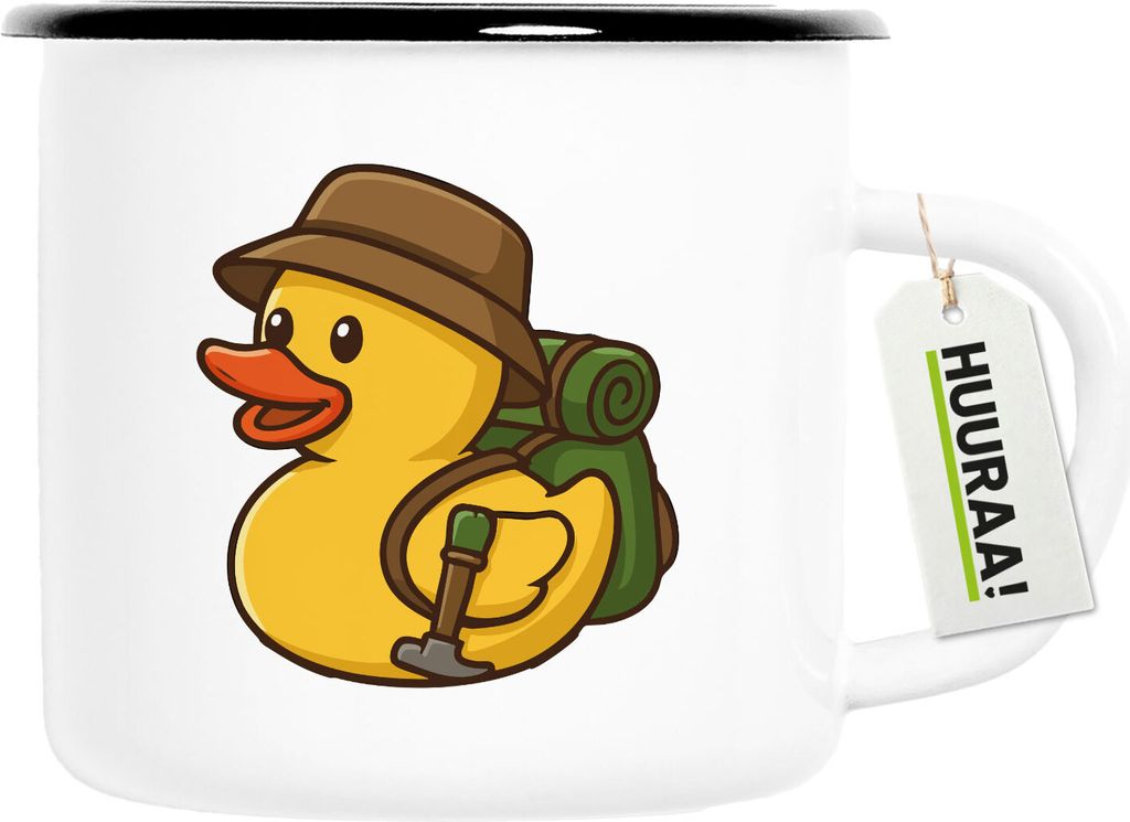 Huuraa Emaille Tasse Quietscheente Wanderer Gummiente Hiking 300ml Vintage Campingbecher Geschenkidee