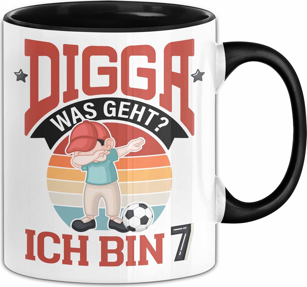 7. Geburtstag Geschenk Tasse Becher Jungs Sohn Geburtstagsgeschenk Digga Was geht Ich Bin 7 (Schwarz)