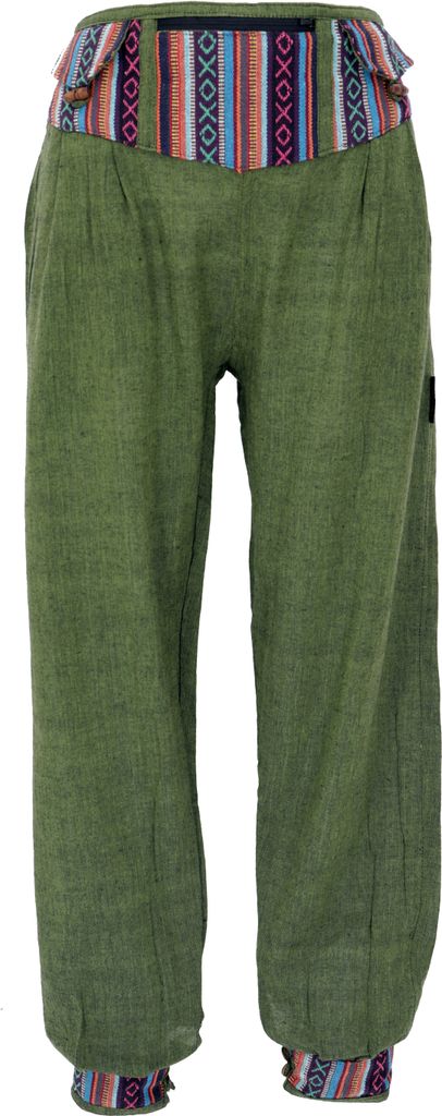 Muckhose, Pluderhose mit Breitem Bund, Bauchtasche - Olivgrün, Damen, Baumwolle, Größe: S
