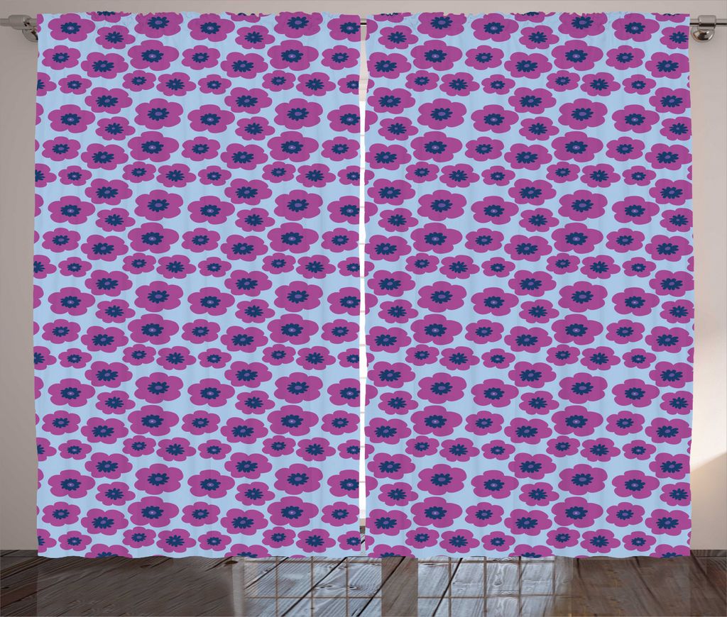 ABAKUHAUS Beschwingt Rustikaler Gardine, Hand gezeichneter rosa Mohnblumen, Schlafzimmer Kräuselband Vorhang mit Schlaufen und Haken, 280 x 245 cm...