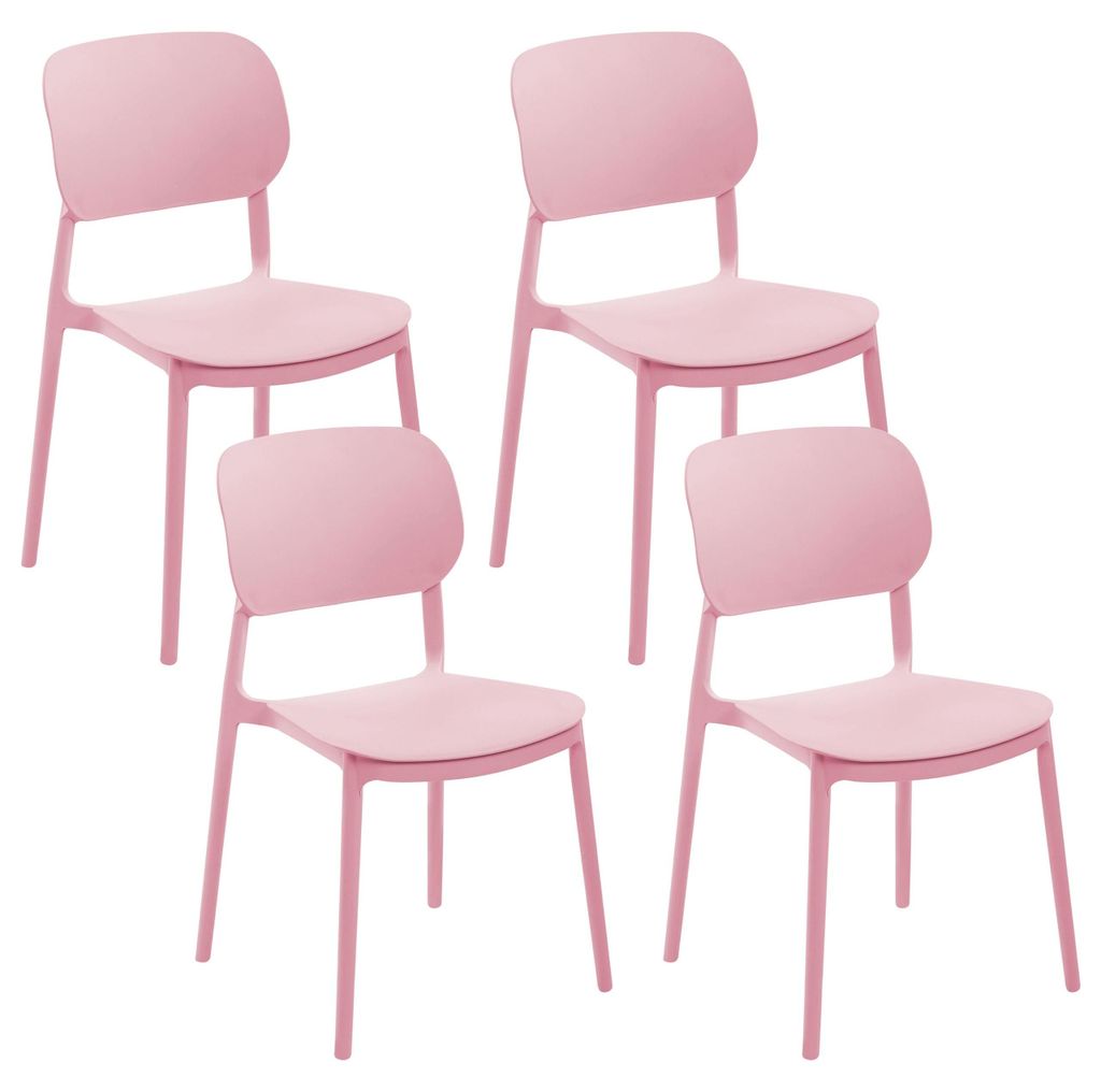 BELIANI Gartenstuhl 4er Set Rosa Kunststoff Stapelbar mit Lehne ohne Armlehnen Modern Outdoor Balkon Terrasse Garten Kunststoffstuhl Plastikstuhl