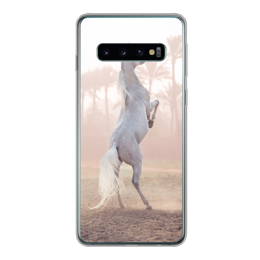 MuchoWow Handyhülle Schutzhülle Hülle für Samsung Galaxy S10 Pferd - Sand - Palme Silikon Softcase Handy Hülle - Handytasche