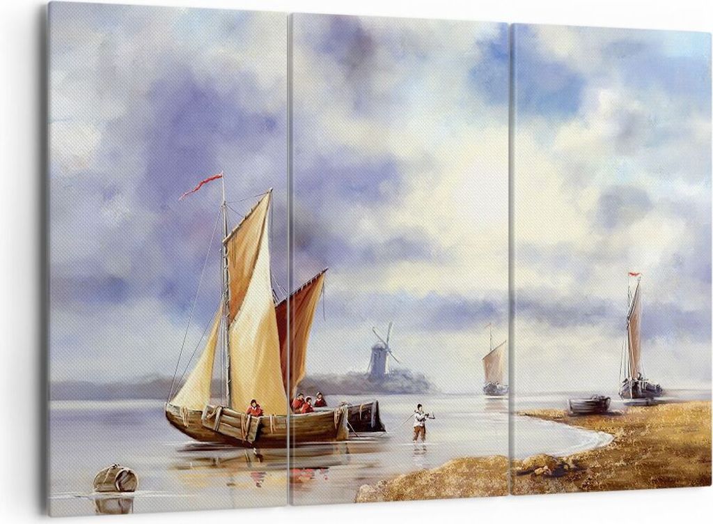 Bild auf Leinwand - Leinwandbild - 3 Teile - Fischer Schiff Fan - 165x110cm - Wand Bild - Wanddeko - Wandbilder - Leinwanddruck - Bilder - Wanddeko...