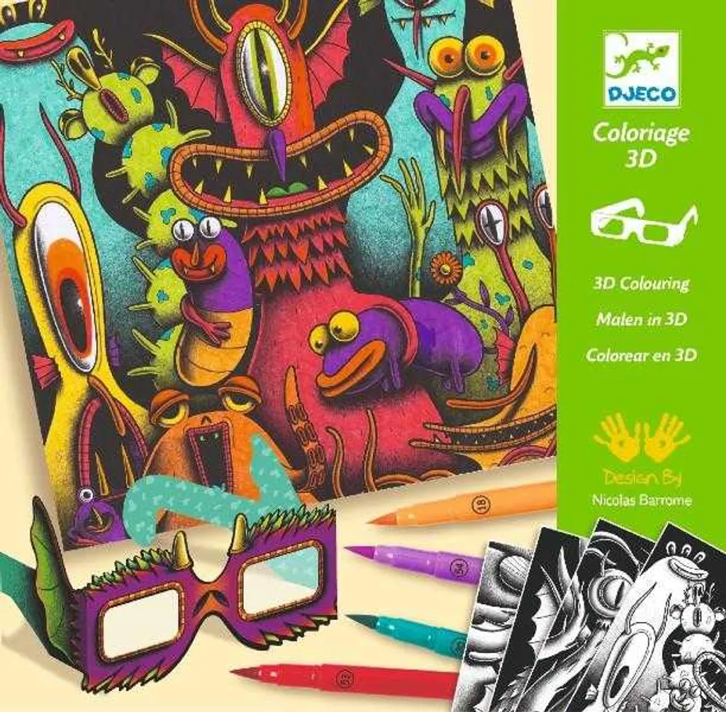 Coloriage 3D Djeco Petits monstres rigolos contre l'ennui enfant