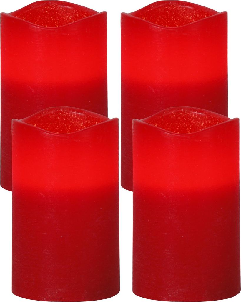 Four red LED candles arranged in a 2x2 grid on a white background.