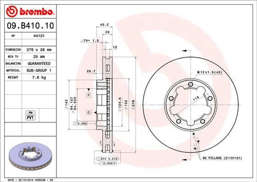 Éliminez les vibrations au freinage : Disque Brembo 09.B410.10 Cabstar