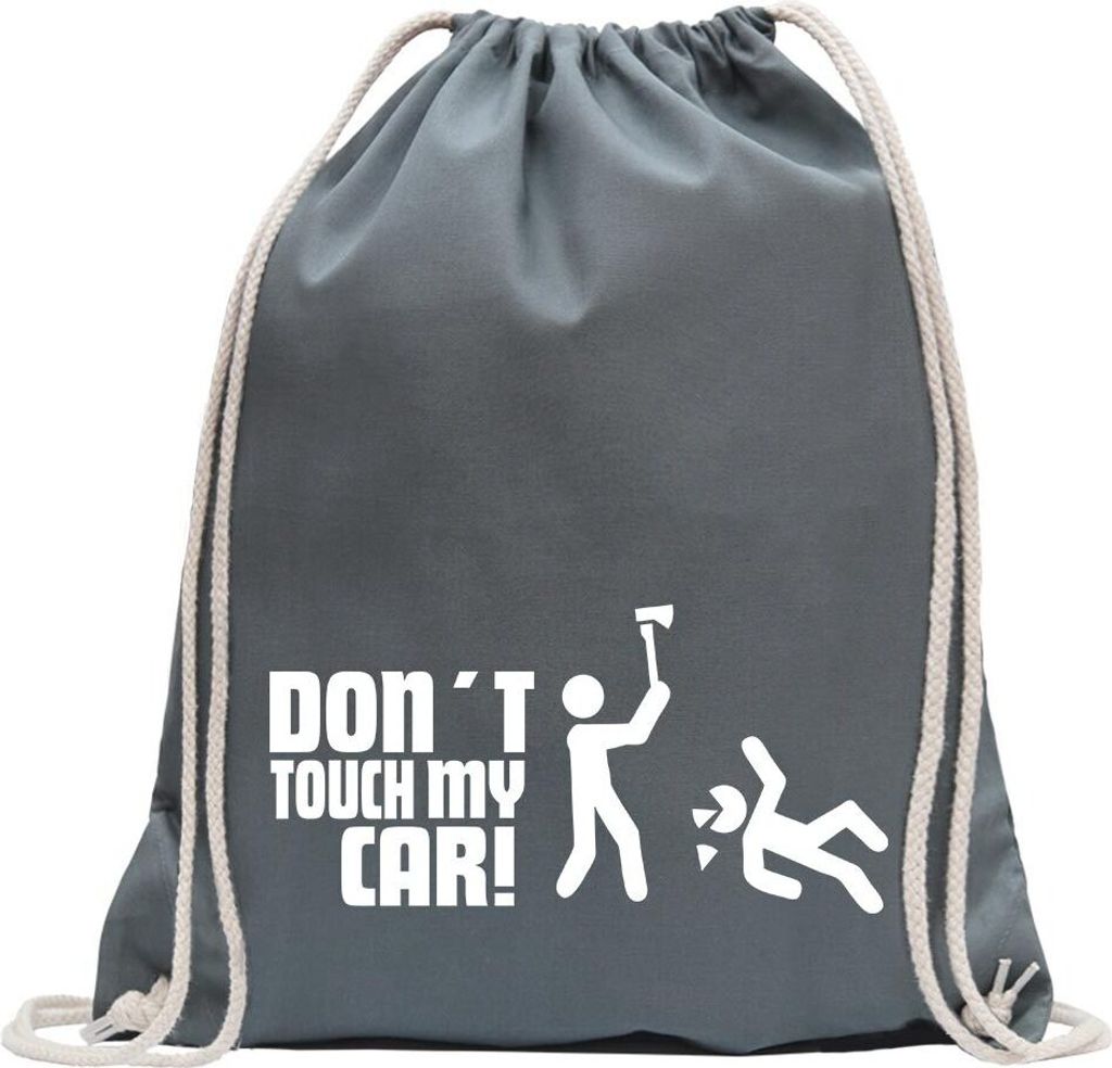 Kiwistar - Turnbeutel - stahlgrau - Dont touch my Car Motiv4 - Fun Rucksack Sport Beutel Gymsack Baumwolle mit Ziehgurt