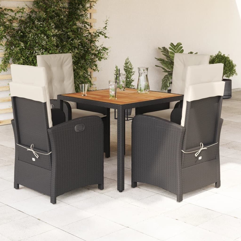 "Rabatt" 5-tlg. Garten-Essgruppe - mit tishe & Stuhl - mit Kissen Schwarz Poly Rattan - Lounge-Dining set CC9411