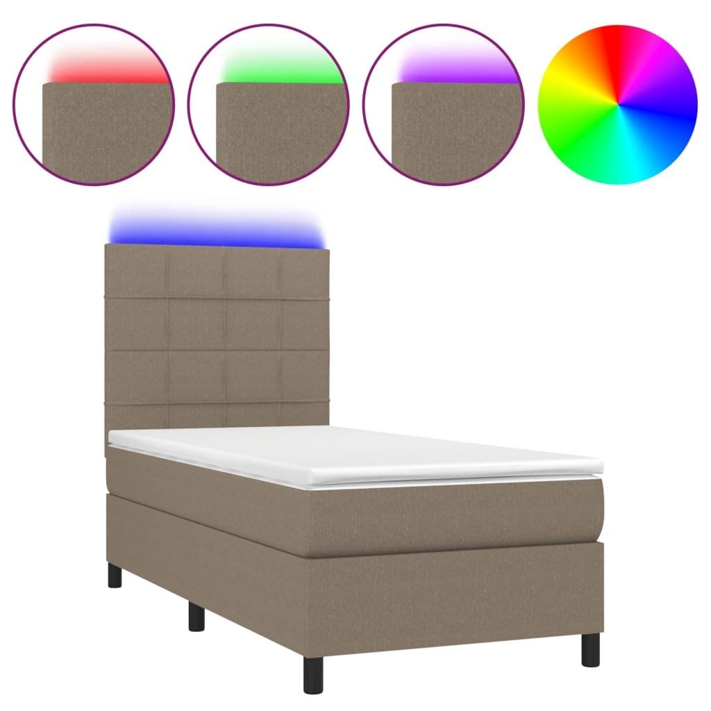 "SALE 2026" Boxspringbett Einzelbett - Gästezimmer - mit Matratze & LED Taupe 90x190 cm Stoff - Polsterbett Klassische Betten DE9752893
