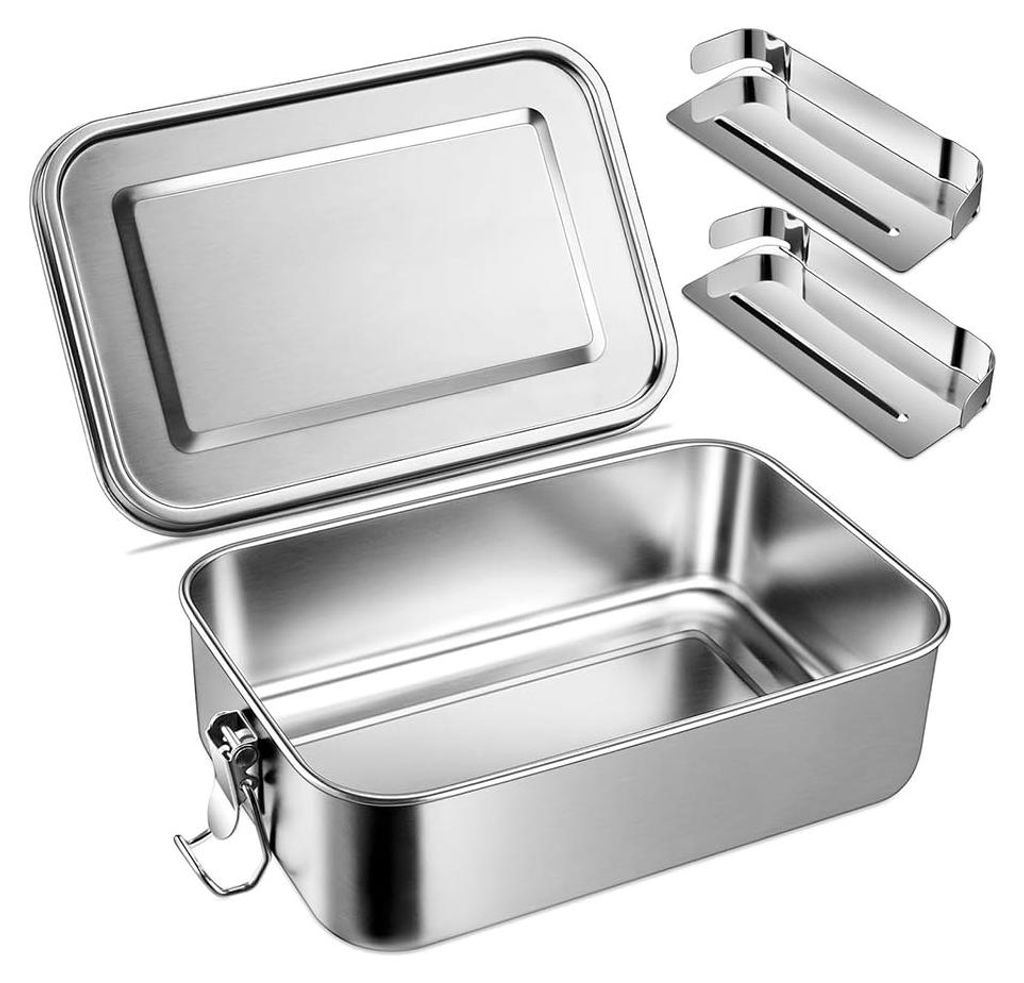 Lunchbox, 1400 ml, auslaufsichere Bento-Box, Edelstahl; wasserdichte, robuste Lunchbox mit Fächern, Snackbox, Lunchbehälter für Picknicks, Schul...