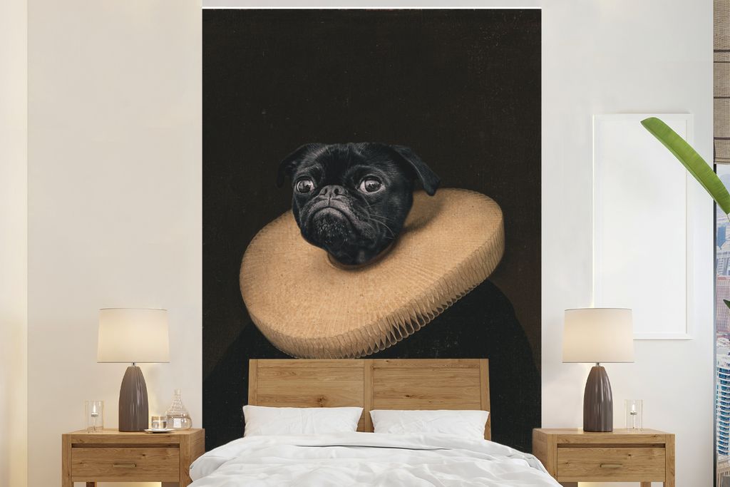 MuchoWow Fototapete für Wohnzimmer oder Schlafzimmer Wandtapete Vinyl Motivtapete Alte Meister - Ölgemälde - Hund - 160x240 cm - Vinyltapete