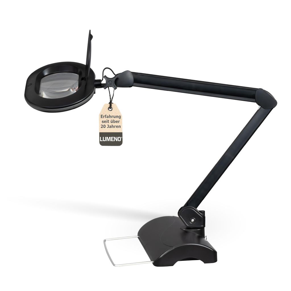Lumeno 861XSW Lupenleuchte/Arbeitsplatzlampe 60 LEDs ovale Linse Gummiring Schwarz, 3 Dioptrien mit Tischstativ