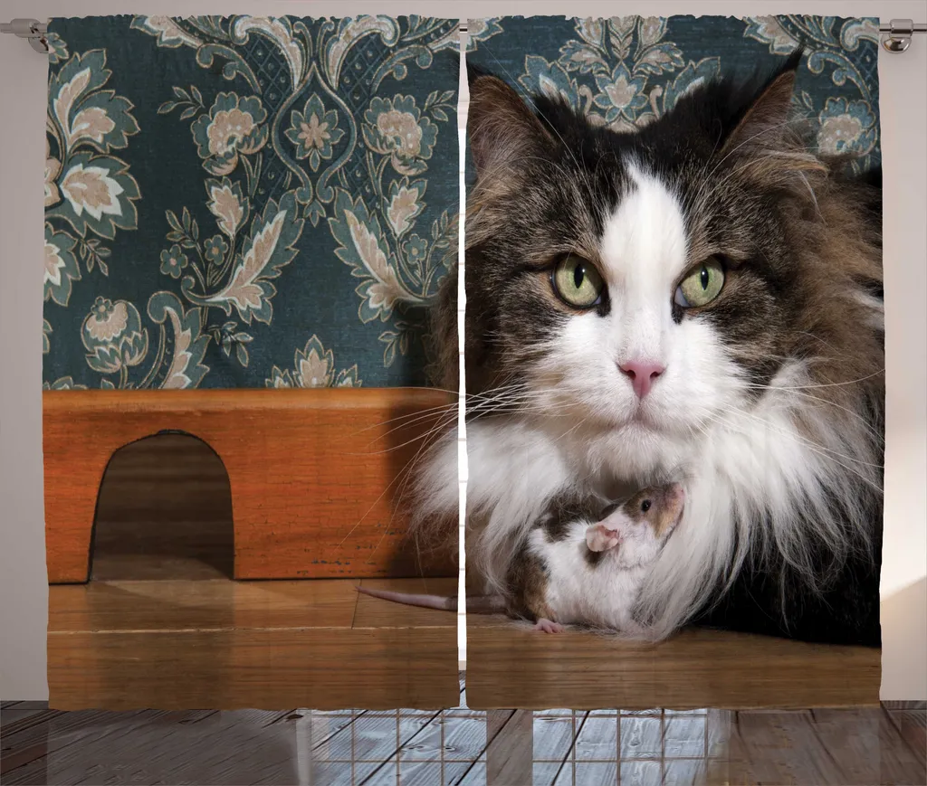 ABAKUHAUS Rideau rustique Chat et souris 280 x 225 cm Multicolore