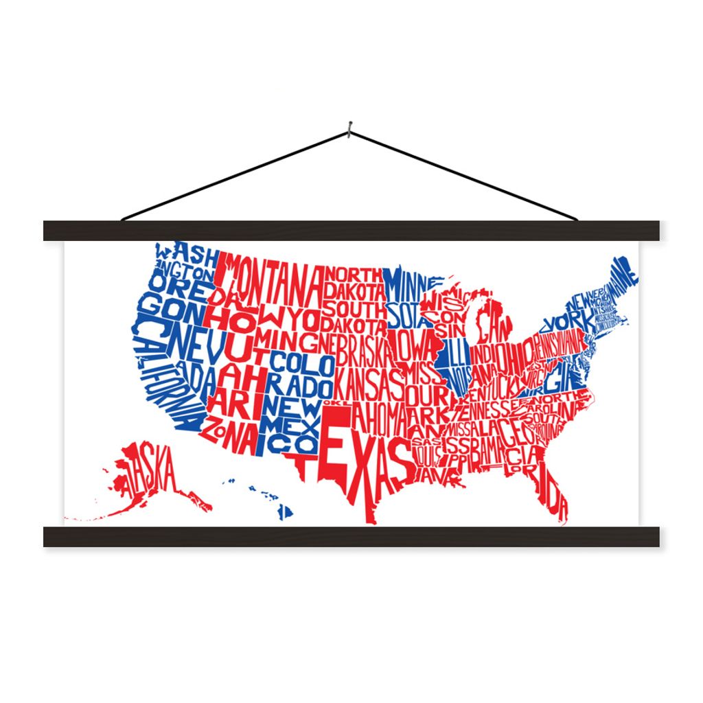 MuchoWow Textilposter Karte von Amerika mit Namen 120x60 cm mit schwarzem Rahmen - Dekoration Schlafzimmer