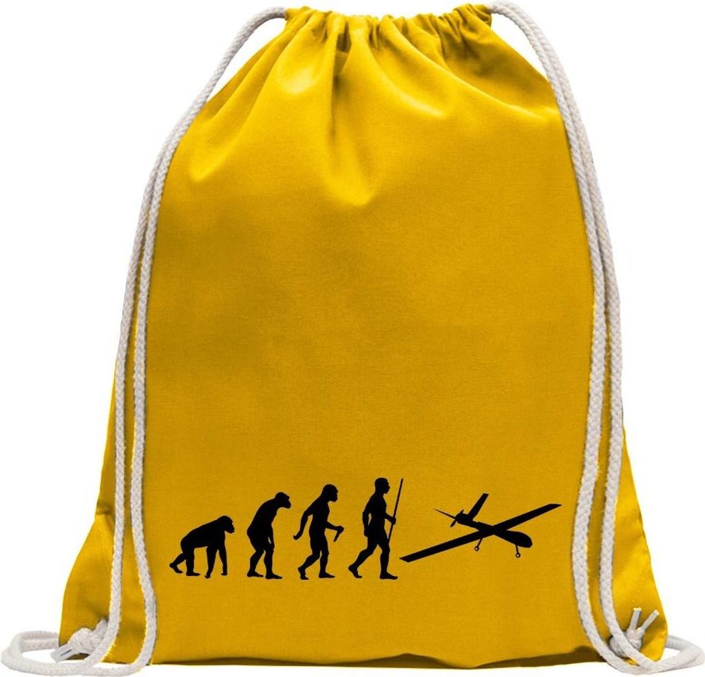 Kiwistar - Turnbeutel - gelb - Drohne Flugzeug Evolution - Fun Rucksack Sport Beutel Gymsack Baumwolle mit Ziehgurt