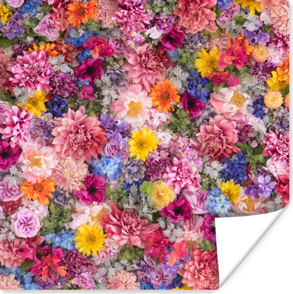 MuchoWow Poster Blumen - Farben - Collage 30x30 cm - Wandposter - Printing