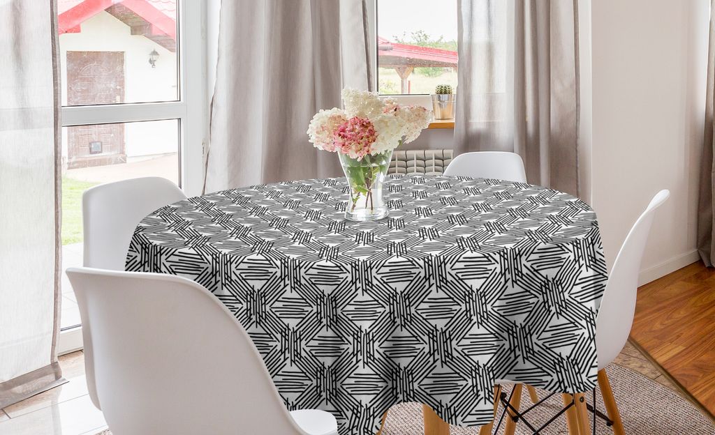 ABAKUHAUS Abstrakt Runde Tischdecke, Minimal Formless Stripes, Kreis Tischdecke Abdeckung für Esszimmer Küche Dekoration, 150 cm, Charcoal Grau W...