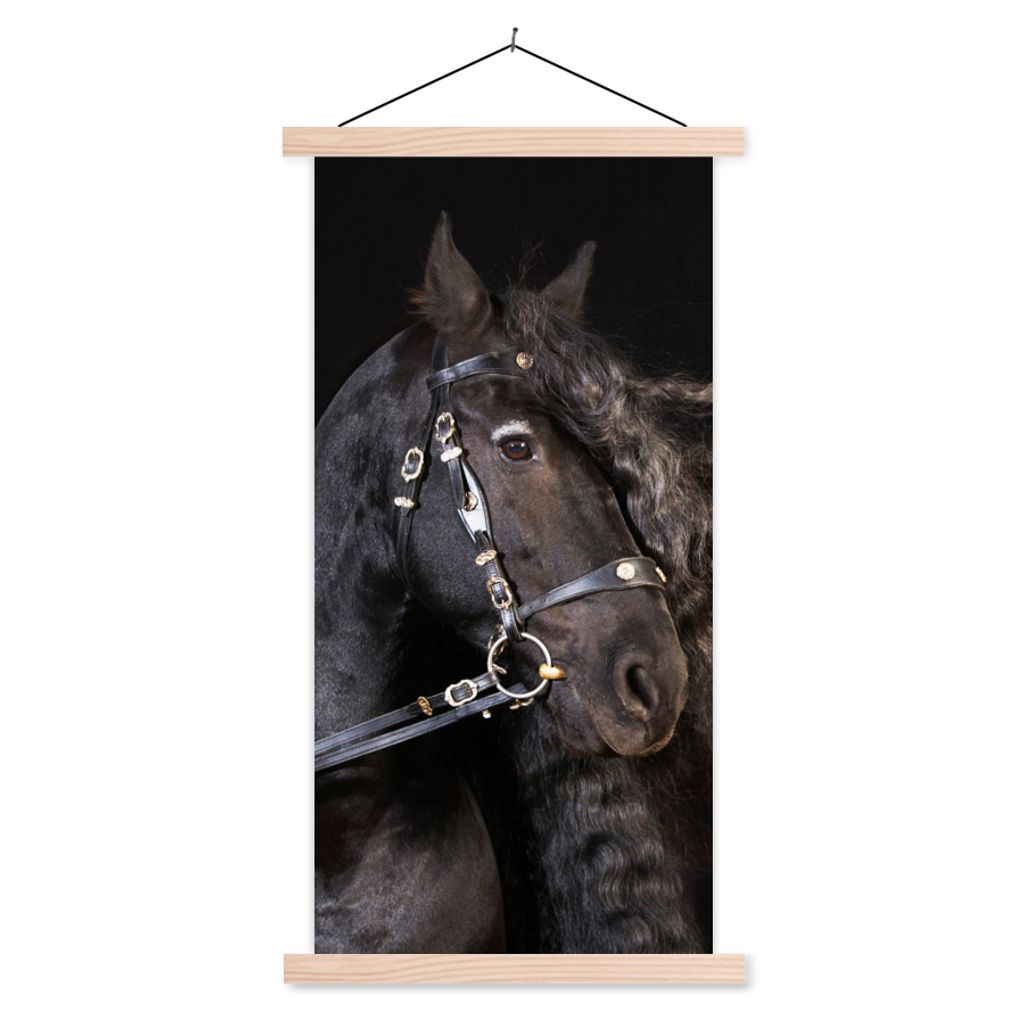 MuchoWow Textilposter Pferd - Halfter - Mähne 40x80 cm mit holzfarbenen Rahmen - Wohnzimmer