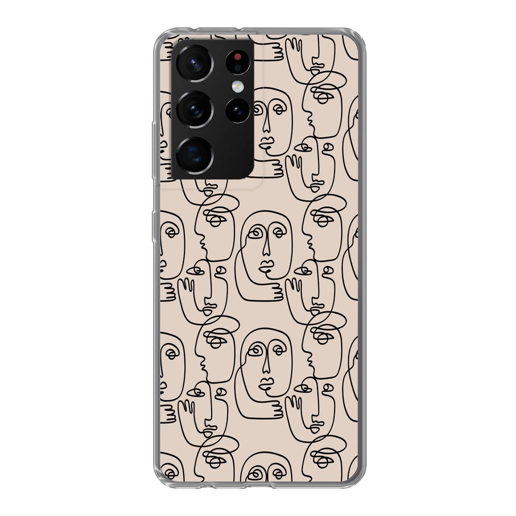 MuchoWow Handyhülle Schutzhülle Hülle für Samsung Galaxy S21 Ultra Muster - Kopf - Strichzeichnung Silikon Softcase Handy Hülle - Mobiltelefon