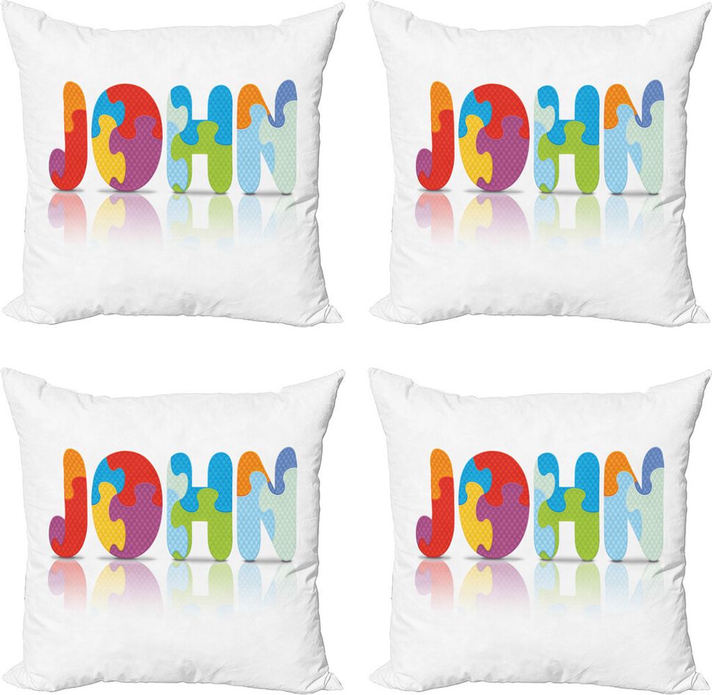 ABAKUHAUS John Kissenbezug Set (4 Stück), Ancestral Kinder Name, Moderner Doppelseitiger Digitaldruck, 50 cm x 50 cm, Mehrfarbig