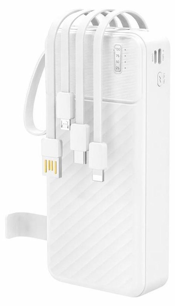 Powerbank 20.000 mAh mit integriertem USB-C-, USB-A & Lightning-Kabel Externer Akku mit Schnellladefunktion – Weiß / 10.000 mAh