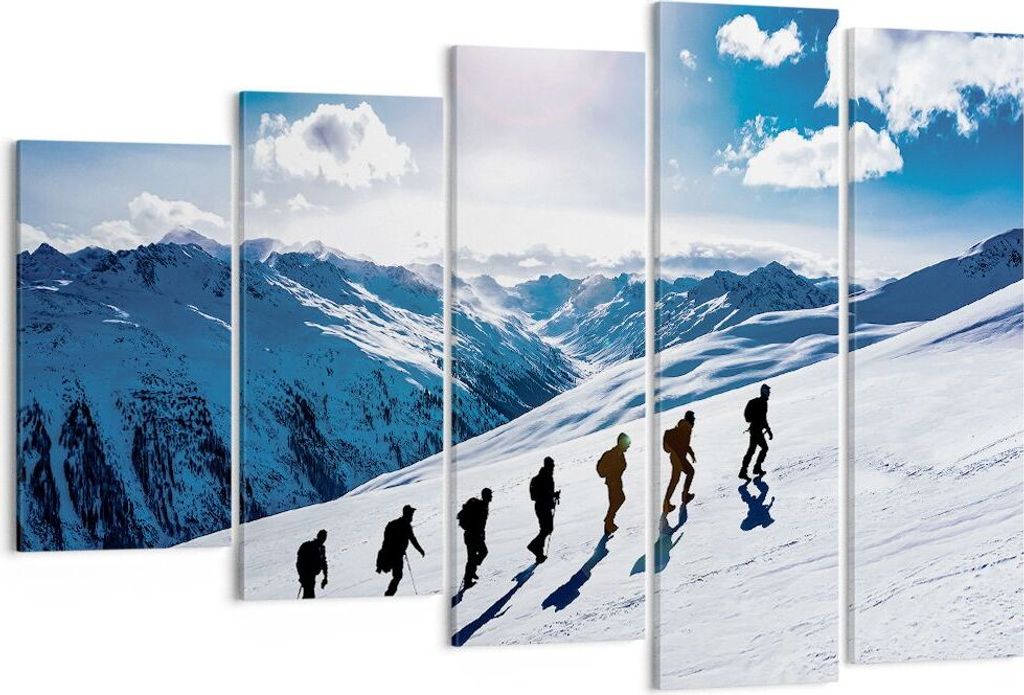 Bild auf Leinwand - Leinwandbild - 5 Teile - Berg Wanderung Gipfel - 150x100cm - Wand Bild - Wanddeko - Wandbilder - Leinwanddruck - Bilder - Wandd...