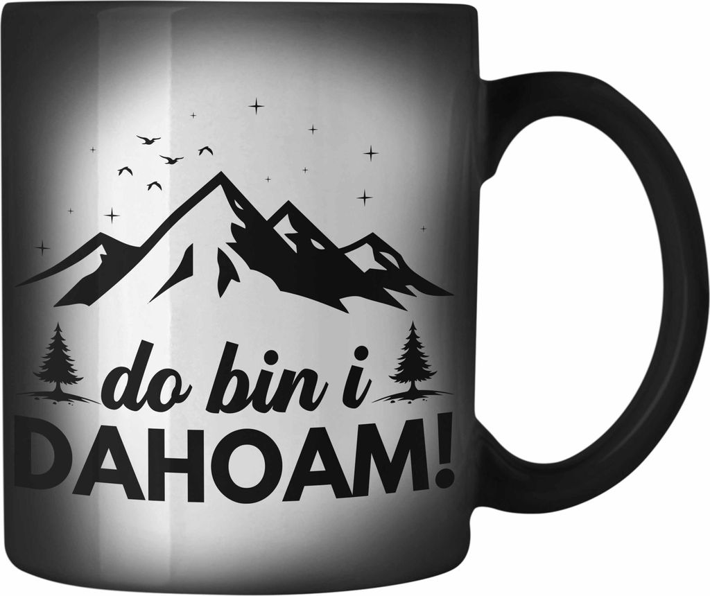 Trendation - Wandern Farbwechsel Zauber-Tasse Geschenk Do Bin I Dahoim Geschenk Berge Wanderer Geschenkidee (Schwarz)