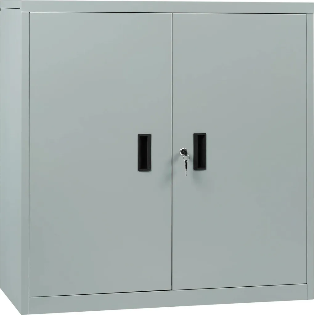 Buffet de bureau métallique bas verrouillable gris pour dossiers et dossiers