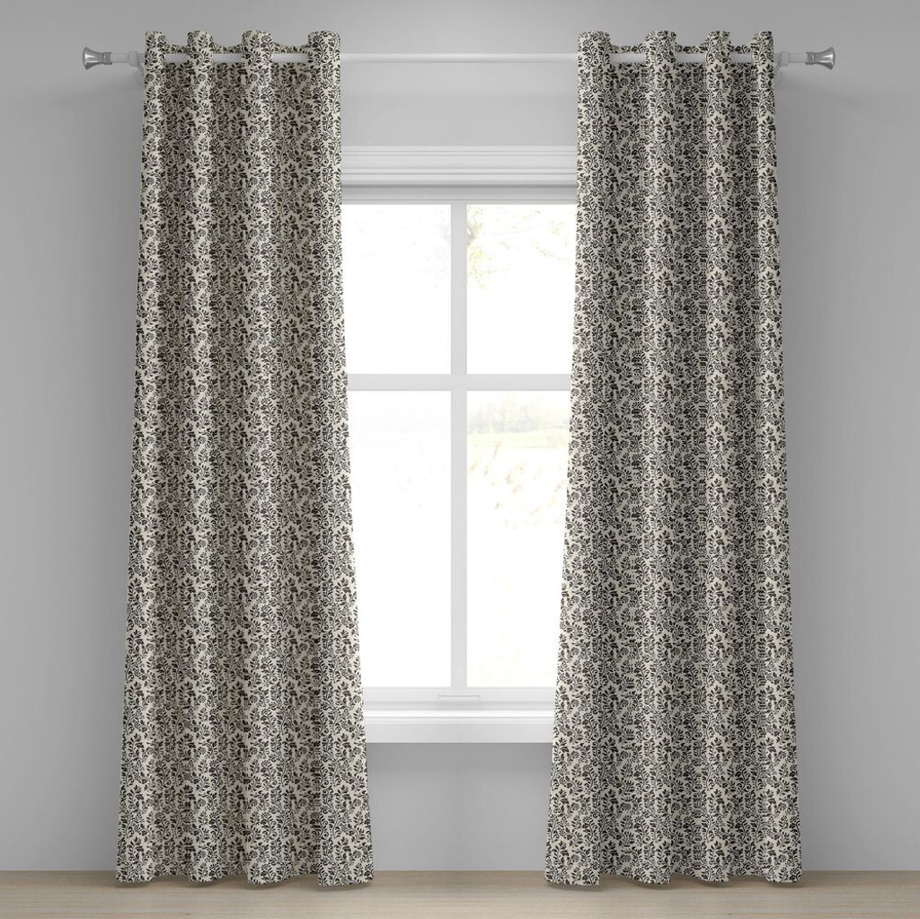 ABAKUHAUS Blätter Ösenvorhang, Einfarbige abstrakte Natur Flourish blüht Wirbel und kurvte Motive Weinlese, Dekorative 2-Panel-Fenstervorhänge,...