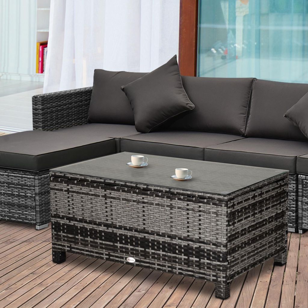 Garten Beistelltisch Couchtisch Gartentisch Balkontisch Polyrattan, Metall, PE-Rattan, Gehärtetes Glas, wetterfest, 85 x 50 x 39 cm, kleiner tisch...