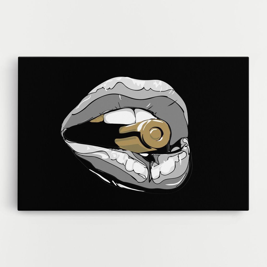 ARTHUB Leinwandbild 70x100 cm, Grey Bullet Lips | Wohnzimmerdekoration, Hängende Bilder, Wanddekoration, Heimdekoration, Frauen, Lippen