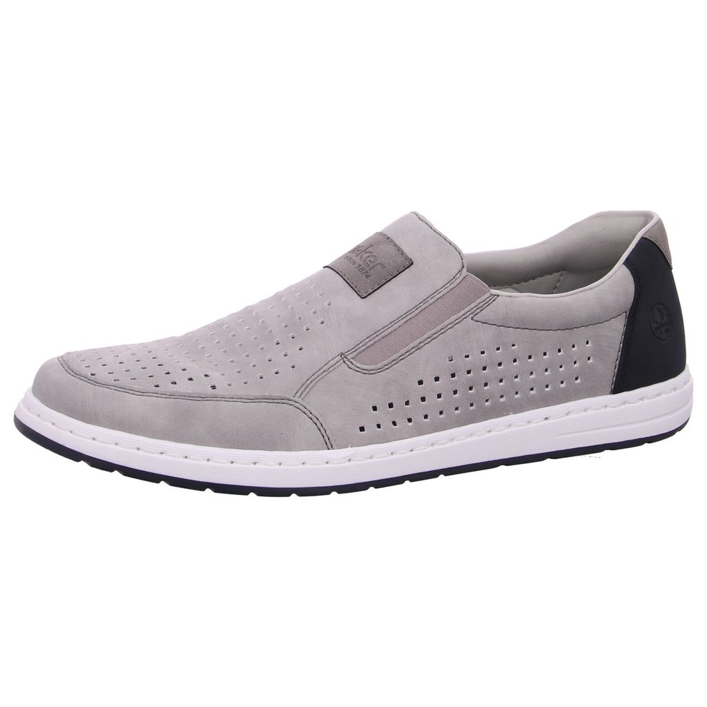 Rieker Herren Slipper Halbschuh Gummizug Lochmuster perforiert 18267, Größe:43 EU, Farbe:Grau