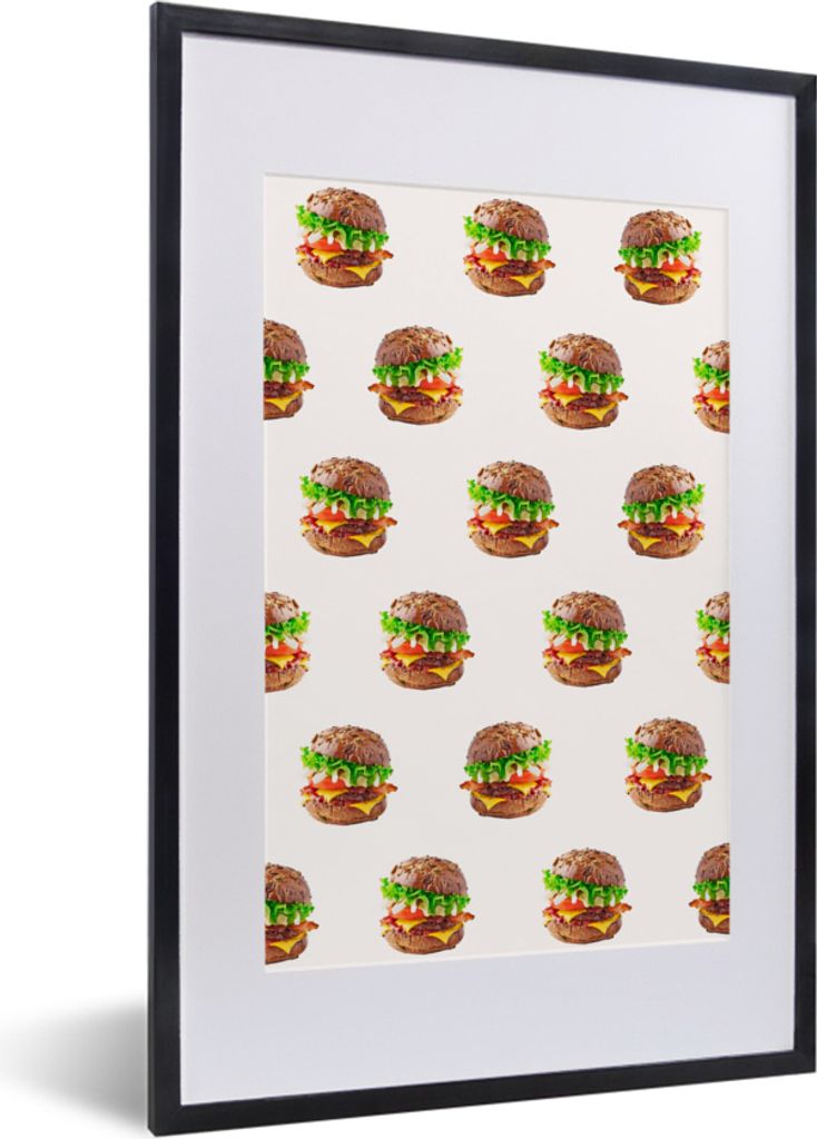 MuchoWow MuchoWow Gerahmtes Poster Hamburger - Farben - Muster 40x60 cm - Poster mit zchwarzem Bilderrahmen - Poster in Rahmen