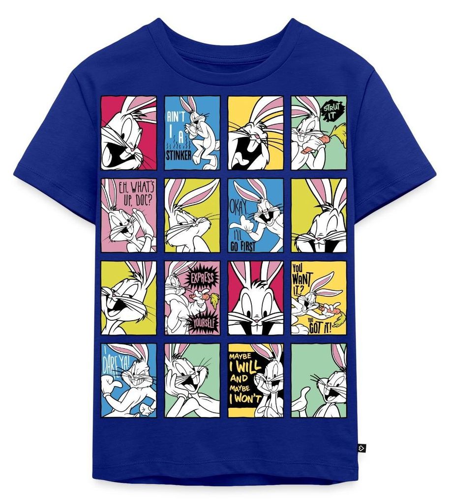 Spreadshirt Looney Tunes Bugs Bunny Kacheln Kinder Premium T-Shirt, 134/140 (8 Jahre), Royalblau