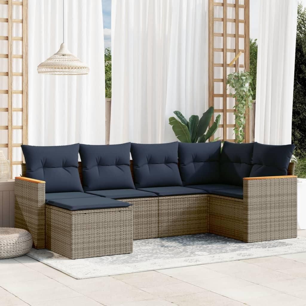 Maison Exclusive - 6-teiliges Gartensofa-Set mit Kissen, grau, Polyrattan