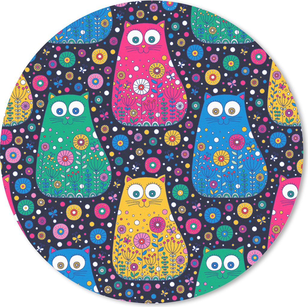 MuchoWow Mauspad Mousepad Katze - Regenbogen - Blumen 50x50 cm - Mousepads - Maus Mat - Pad - Mausunterlage - Vinyl