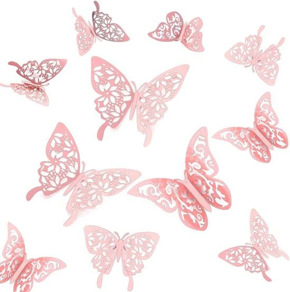 Papillons décoratifs 3D roses amovibles sans traces lot de 24 unités