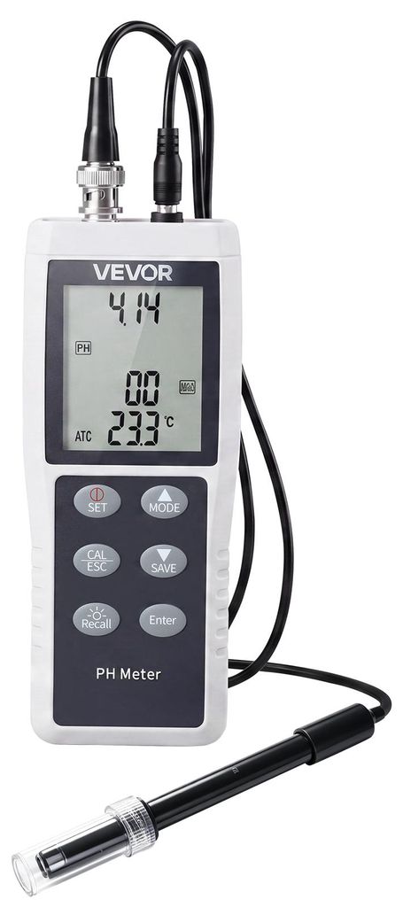 VEVOR pH-Meter, Messbereich 0–14, Wasserdichte Sonde (IP68), 3-Punkt-Automatikkalibrierung, Tragbares Tester-Set mit Kalibrierpulver, Temperaturs...