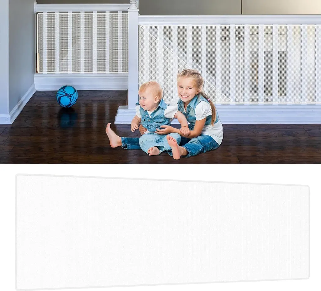 JNGLGO Rete di sicurezza per bambini, rete di sicurezza per scale di balconi per bambini, 200Lx90H cm Rete di sicurezza per scale rialzata e durevole Rete di protezione per scale di ringhiera per bambini, animali domestici, bianco, nero