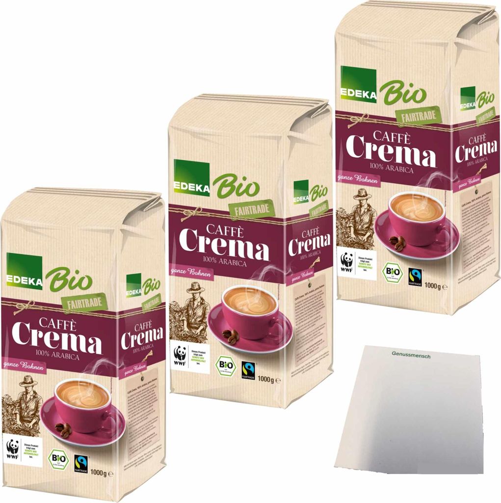 Edeka Caffe Crema 100% Arabica ganze Bohnen 3er Pack (3x1kg Packung) + usy Block