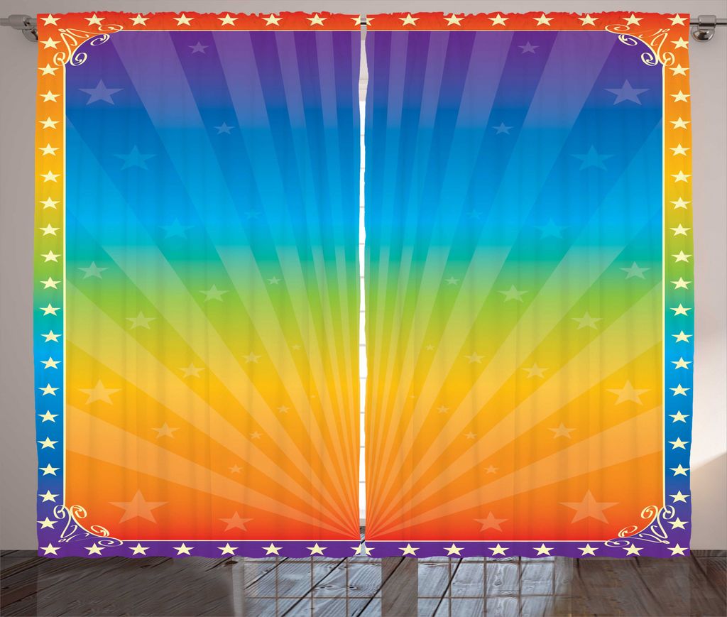ABAKUHAUS Zirkus Rustikaler Gardine, Retro Regenbogen-farbige Rahmen, Schlafzimmer Kräuselband Vorhang mit Schlaufen und Haken, 280 x 225 cm, Mehr...